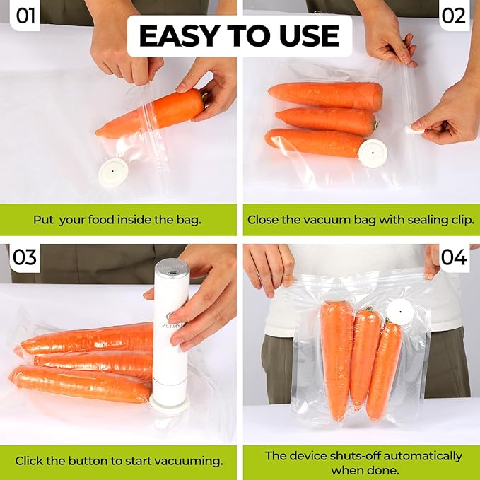 Handheld Vacuum Sealer for Food, Compact Portable Food Saver Pump with 20 BPA‑Free Reusable Vacuum Bags Type-C Rechargeable, Ideal for Sous Vide, Meal Prep, Leftovers & Freezer Storage