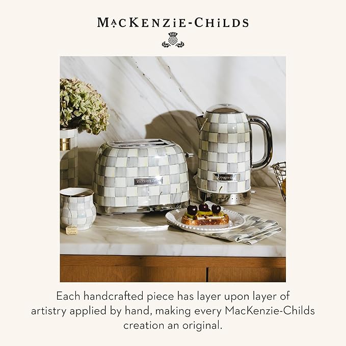 MACKENZIE-CHILDS Electric Kettle, Stainless-Steel Tea Kettle, Gray-and-White Sterling Check