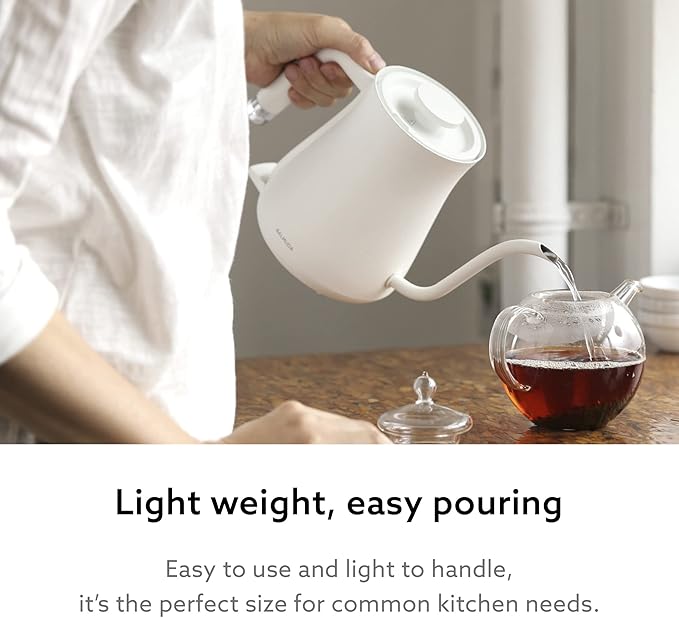 BALMUDA The Kettle | Electric Gooseneck Kettle | Lightweight | Stainless Steel | 0.6L (20fl oz) Capacity | Neon Light Indicator | Perfect for Tea and Coffee | US Version | White