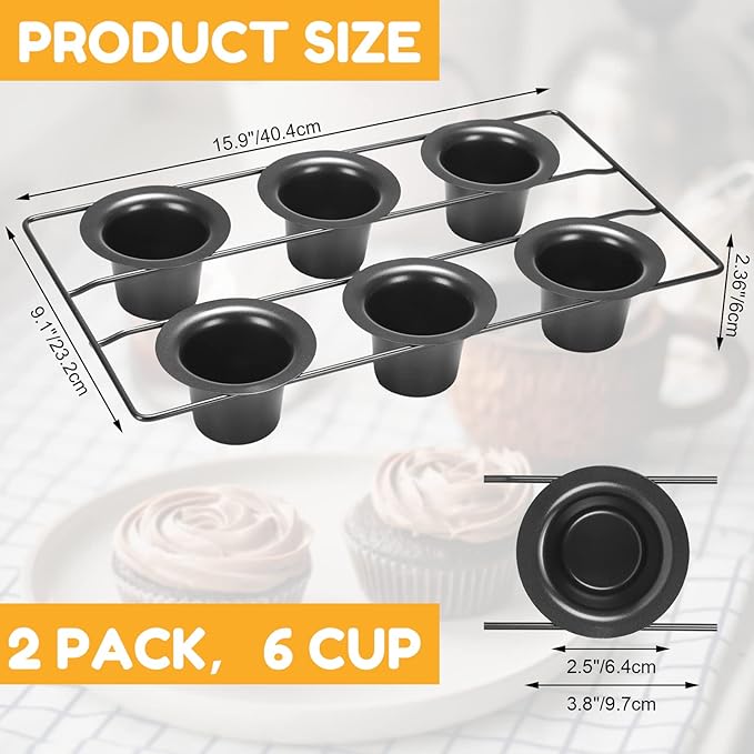 Shellwei 2 Pcs 12 Cups Nonstick Popover Pan Muffin Cupcake Pan Pudding Bakeware for Oven Baking, Frittatas, Muffins, Quiches, Pudding Cakes(Black,2 Pcs)