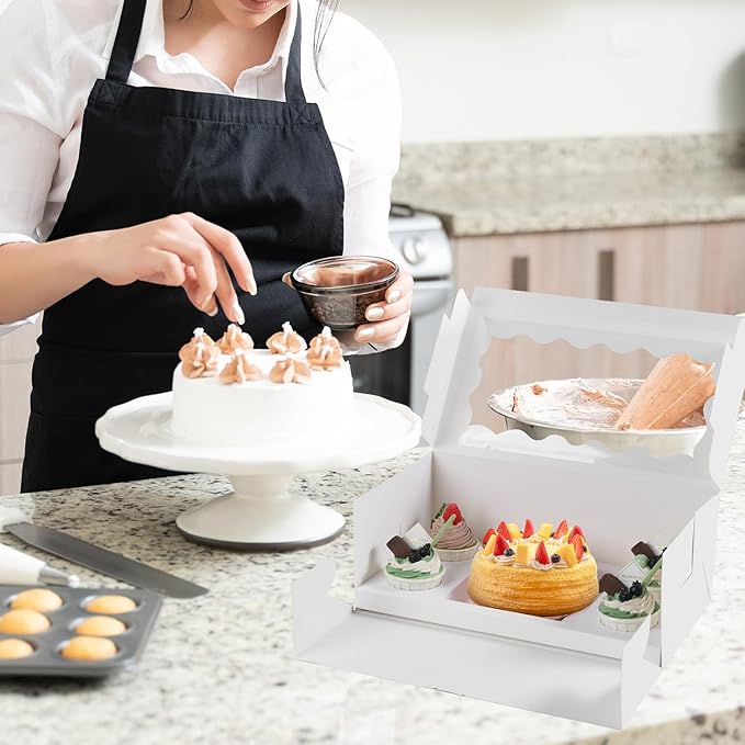 JCD 8pcs Cake Cupcake Combo Boxes with Clear Window and Cupcake Insert Fit 4 Cupcakes and 1 Mini Cake for Partry (1+4/8pcs)