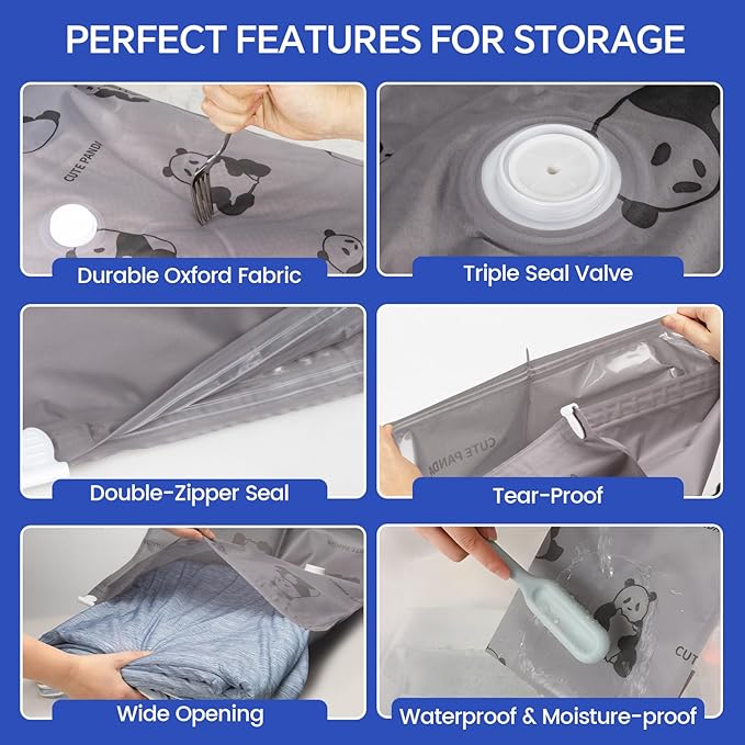12 Pack Oxford Ripstop Vacuum Storage Bags with Pump, Reusable Space Saver Bags for Clothes, 4 Jumbo + 4 Large +4 Medium Vacuum Bags for Travel, Luggage, Blankets, Quilt