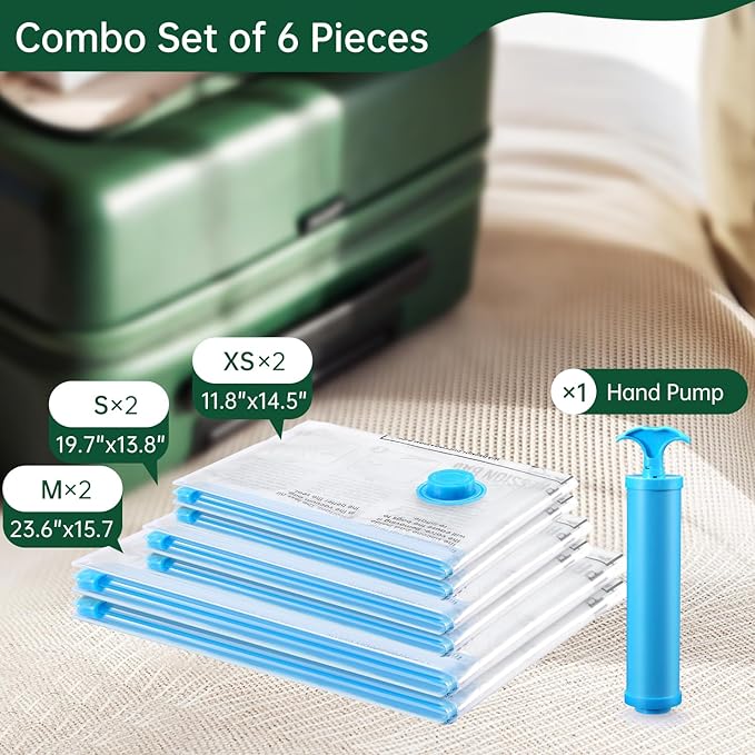 Travel Vacuum Bags - Space Saver Combo Pack (6 Bags)