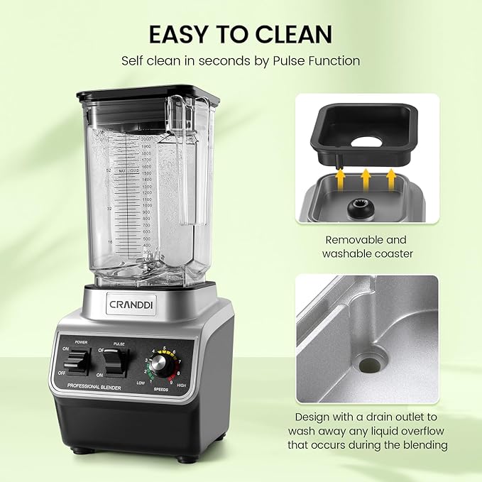CRANDDI Professional Smoothie Blender, 80oz BPA-Free Countertop Blenders for Smoothies, Shakes & Ice Crushing, 1500W Compact Commercial Kitchen Blender with Stainless Steel Blade, 120V, K96