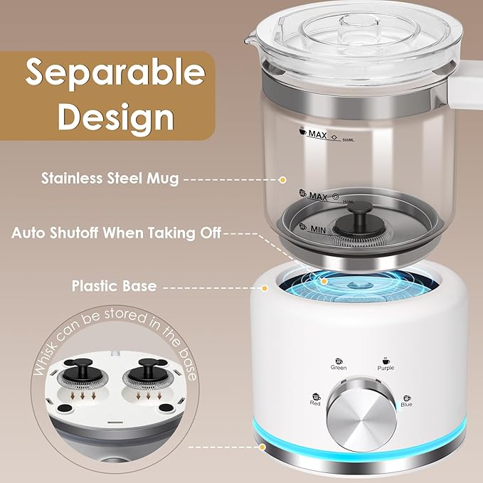 Milk Frother, 16.9 OZ Milk Frother and Steamer, 4 in 1 Electric Milk Frother Dishwasher Safe, Durable Silent Working Frother for Coffee, Hot and Cold Foam Maker, White Glass