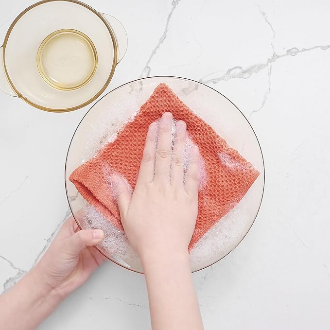Homaxy 100% Cotton Waffle Weave Kitchen Dish Cloths, Ultra Soft Absorbent Quick Drying Dish Towels, 12 x 12 Inches, 12-Pack, Coral