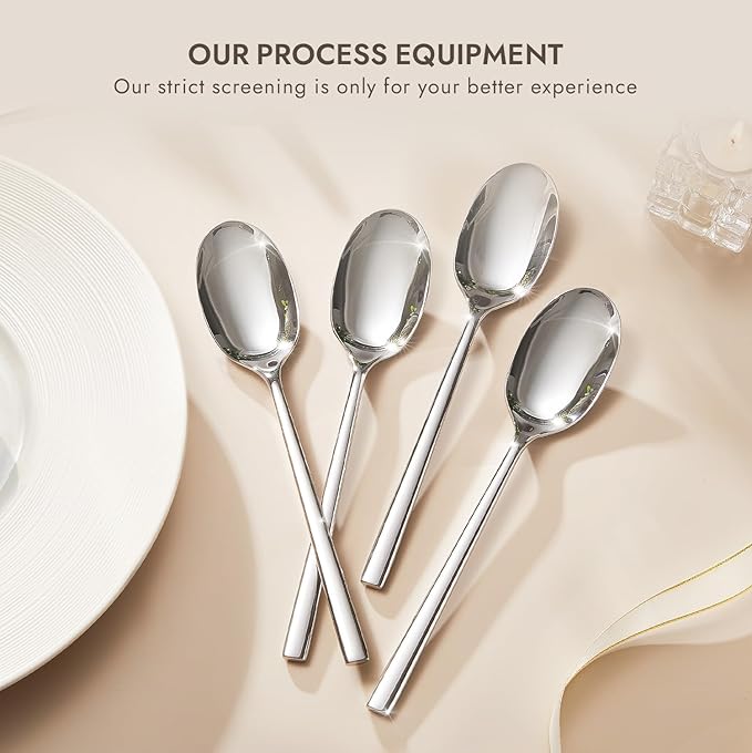KINGSTONE Dinner Spoon Set, 4-Piece Tablespoons Silverware Spoons, Premium Food Grade Stainless Steel Spoons, Mirror Finish & Dishwasher Safe, Use for Kitchen, Home, Wedding, Party