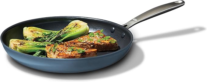 OXO Enhanced 10” Nonstick Frying Pan Skillet, Ceramic PFAS-Free Cookware, Stainless Steel Handle, Eggs & Omelets, Dishwasher & Oven Safe, Storm Blue