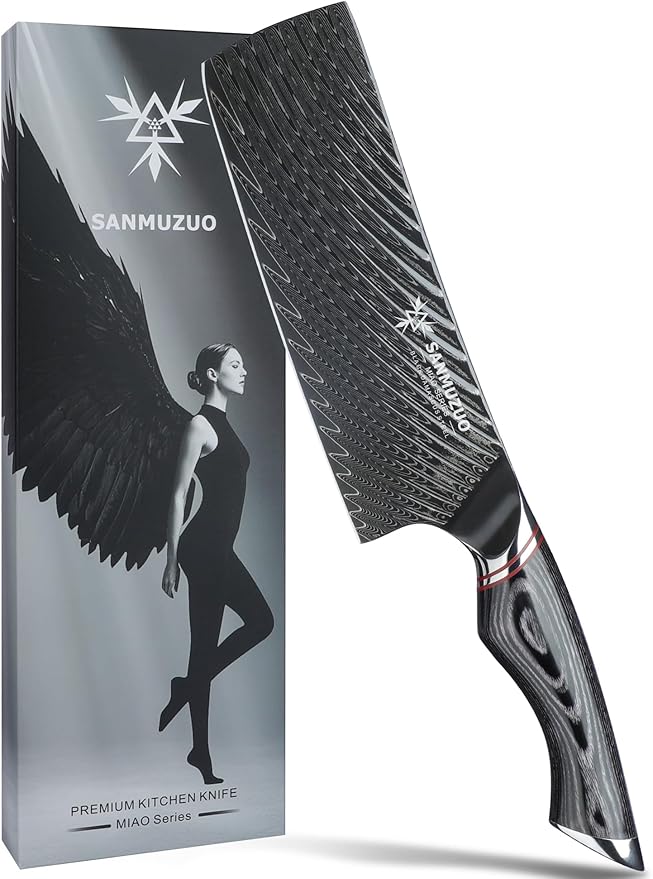 Japanese 7" Nakiri Knife - Professional Kitchen Knives - Japanese Usuba Knife - Black Damascus Steel with Ergonomic Handle - MIAO Series