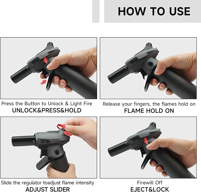 Butane Torch Blow Torch Creme Brulee Torch Refillable Butane Torch Lighter Kitchen Torch Cooking Torch for Food Baking Crafts BBQ Creme Brule(Safety Lock & Adjustable Flame)