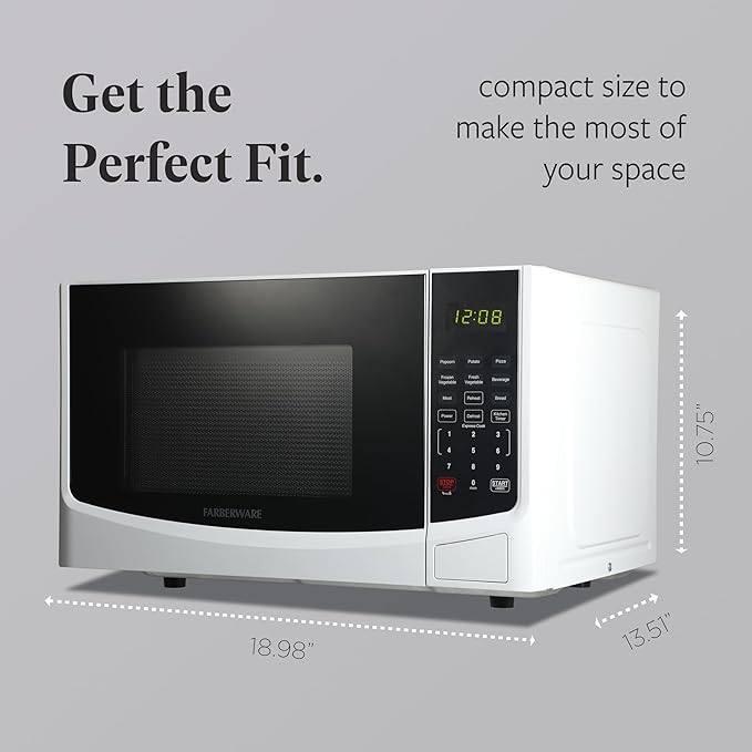 Farberware 0.9 Cu. Ft. Countertop Microwave Oven – 900W Power, Auto Cook Settings, Defrost, and Safety Lock – White