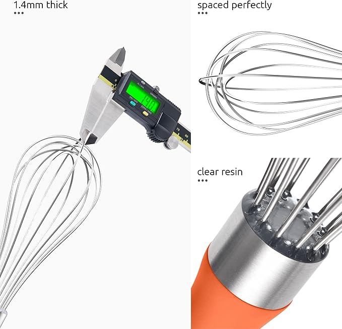 U-Taste 9" Small Egg Whisk: 18/10 Stainless Steel Kitchen Cooking Wire Balloon Wisk, Heavy Duty Metal Beater Stirrer, Manual Baking Tool with 6 Flex Wires for Hand Mixing, Blending Sauce (Orange)