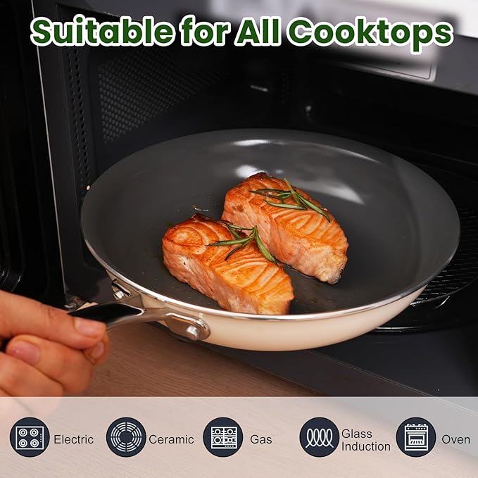 Skillet Ceramic Non Stick Frying Pan,8Inches Nonstick Small Egg Fry Pan - PFOA PTFE PFAS Free - Induction,Gas,Electric Compatible