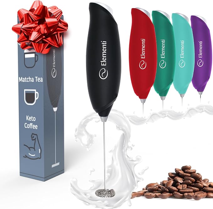 Elementi Milk Frother Wand - Coffee Frother Handheld - Drink Mixer - Coffee Mixer Wand - Cold Foam Maker - Electric Stirrer for Drinks (Black)