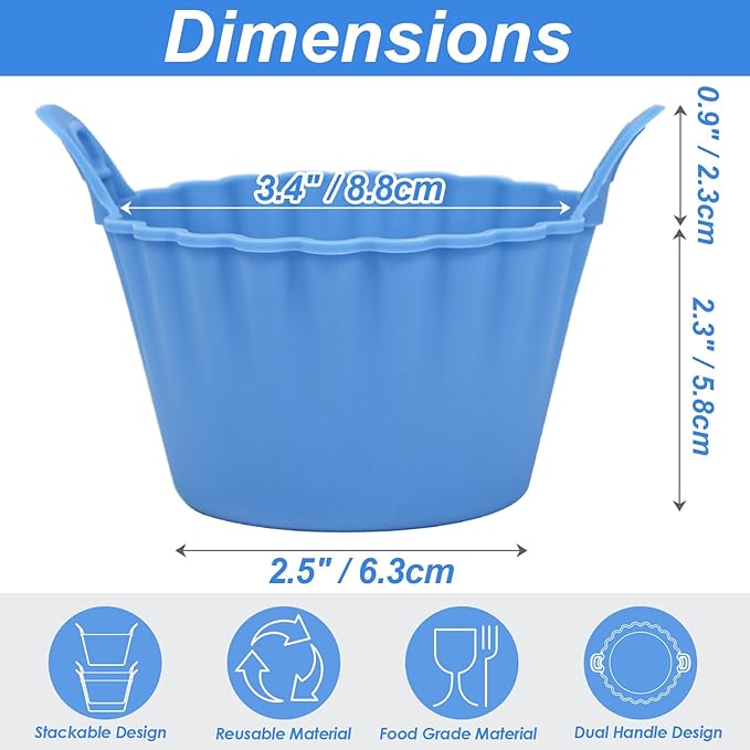 Koluti Nonstick Silicone Muffin Baking Cups Pack of 8, Reusable Cupcake Molds with Double Handle, BPA Free, Small Round Air Fryer Cupcakes Liner, 2 Colors