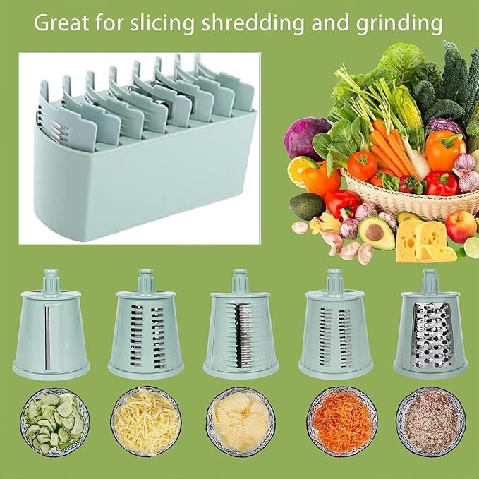 5 in 1 Food Chopper, Multifunction 5 in 1 Chopper Vegetable Cutter Slicer, 5 in 1 Rotary Cheese Grater Vegetable Slicer,Easy to Clean Kitchen Gadgets with Storage Box