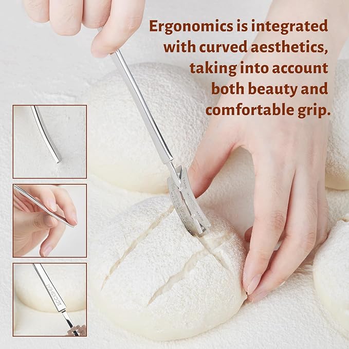 Bread Lame Dough Scoring Tool, Stainless Steel Scoring Knife with 5 Feather Blades, Sourdough Scoring Tool for Bread Baking, Baking Tool for Baking Beginners