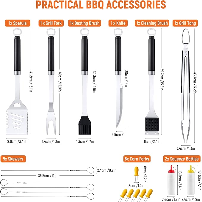 BBQ Grilling Accessories Grill Tools Set, Stainless Steel BBQ Utensils for Grill, Professional Barbecue Accessories Barbecue Kit for Men & Women, Practical Grill Tools for Outdoor Camping