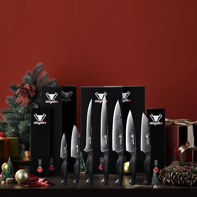 Professional Chef Knife 6.5" Damascus Kitchen Knife 8C High carbon stainless steel Super sharp,Full Tang ABS Anti-Skid Handle utility knife Japanese Cooking Knife with Luxury Gift Box