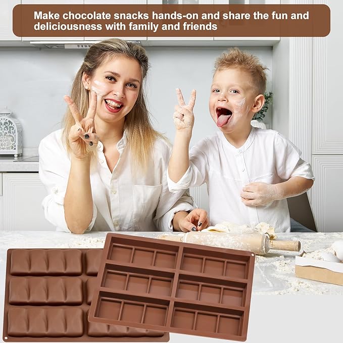 Chocolate Molds, 2 Pack Deep Silicone Chocolate Bar Molds, Non-Stick Chocolate Molds for Dubai Pistachio Stuffed Knafeh Bars, Energy Protein, Wax Melts, Homemade Candy Snacks, 2 Style