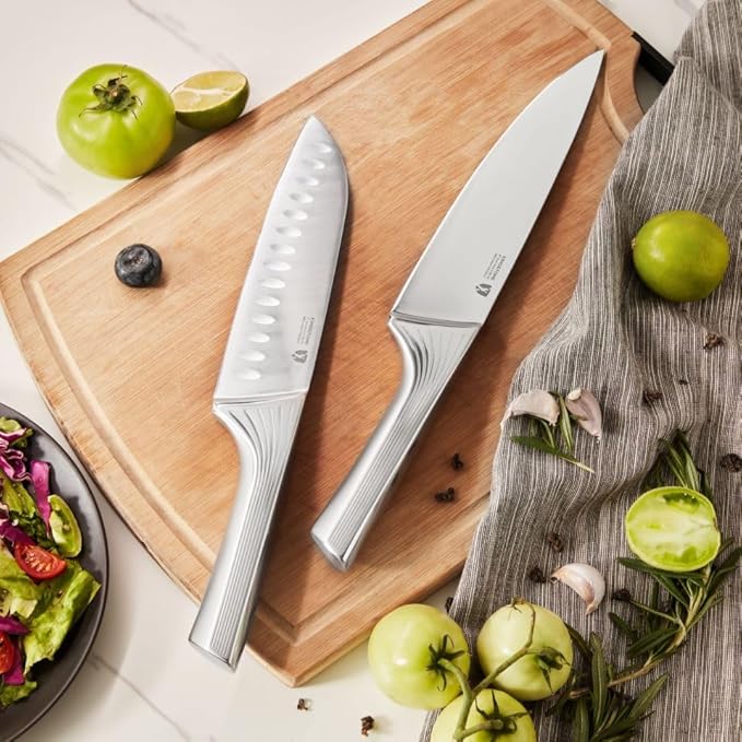 KINGSTONE Kitchen Knife Set with Block, 14 Pcs German Stainless Steel Knife Set with Built-in Sharpener, Dishwasher Safe Knife Block Set(natural, 14pcs)