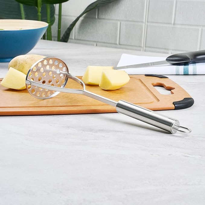 Restaurantware-German Standard Round-Faced Mashers With Ergonomic Handle, 24 Heavy-Duty Potato Mashers - Dishwashable, Durable, Stainless Steel Food Mashing Tool, For Avocado, Beans, Sweet Potatoes