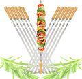 23.6" Large Size Kabob Skewers Flat Metal BBQ Barbecue Skewer Wooden Handle Stainless Steel Shish Kabob Stick Wide Reusable Grilling Set Meat Shrimp Chicken Vegetable Kebab Fork Sausage-12PCS