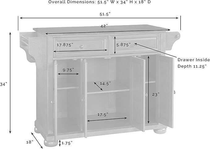 Crosley Furniture Alexandria Granite Top Rolling Kitchen Island Storage Cart, Microwave Stand, Spice Rack, Black