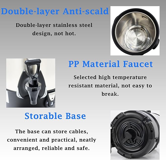 Commercial Electric Kettle Warmer Stainless Steel Hot Water Dispenser Hot Water Boiler And Warmer with Faucet Quick-Temp or Boil for Tea Coffee 1500W 8.8 Liter Capacity