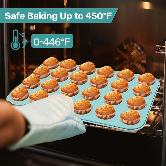 2-Pack Light Blue 24-Cup Ceramic Mini Muffin Pan – Non-Stick Muffin Tin, PFOA-Free, Healthy Baking, Perfect for Cupcakes, Breakfast Treats & Party Delights