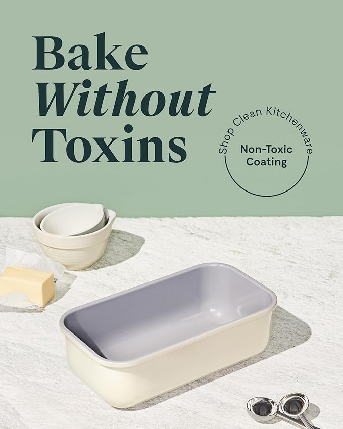 Caraway Non-Stick Ceramic 1 lb Loaf Pan Duo - Naturally Slick Ceramic Coating - Non-Toxic, PTFE & PFOA Free - Perfect for Pound Cakes, Breads, & More - Cream