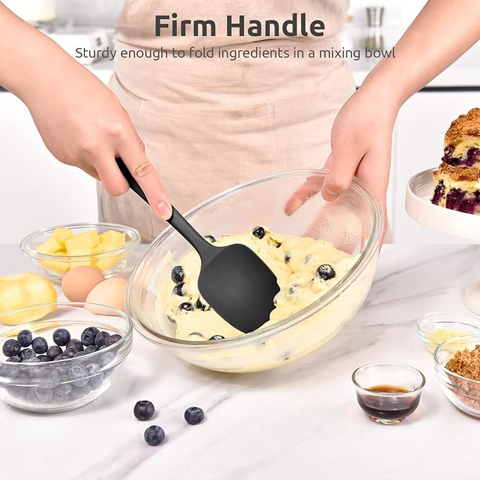 Heat Resistant Silicone Spoon Spatula: U-Taste 600ºF High Heat Flexible 11.38in Silicon Mixing Stirring Cooking Scraping Baking Bowl Scraper Seamless Spreader for Kitchen Nonstick Cookware (Black)