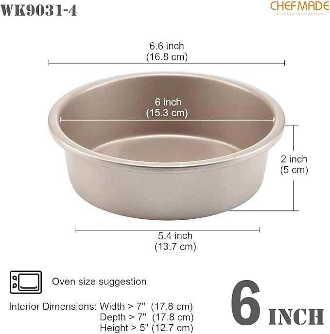 CHEFMADE Mini Round Cake Pan Set, 6-Inch 4Pcs Non-Stick Round Cake and Loaf Bakeware for Oven and Instant Pot Baking (Champagne Gold)