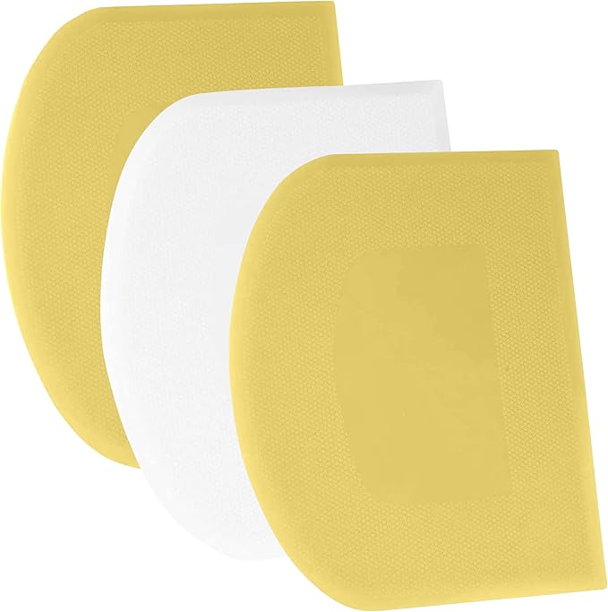 SURDOCA Dough Scraper Bench Scraper - 3P 5.9x4.3" Plastic Flexible Bowl Scraper, Sharp Edge & Angles Cake Scraper. Non-Slip Bakeware Decorating Tools Sculpting & Modeling Tools - Yellow+White+Yellow