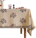 ISAENNE Designer Linen Light Beige Long Tablecloth Rectangle,French Colorful Floral Table Cloth,Stain Resistant Decor Tablecloths for Dining Thanksgiving Christmas Kitchen,63"*94"-Helena E
