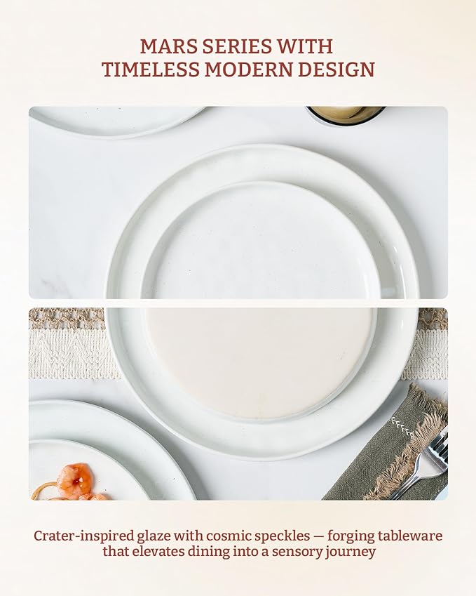 Famiware Mars Plates and Bowls Set, 12 Pieces Dinnerware Sets, Dishes Set for 4, White