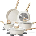12 Pcs Pots and Pans Set, Nonstick Cookware Sets White Granite Induction Cookware, Non-toxic Healthy Non Stick Kitchen Cooking Set with Frying Pans Set, Saucepans,Steamer (PFAS, PFOA, PFOS Free)