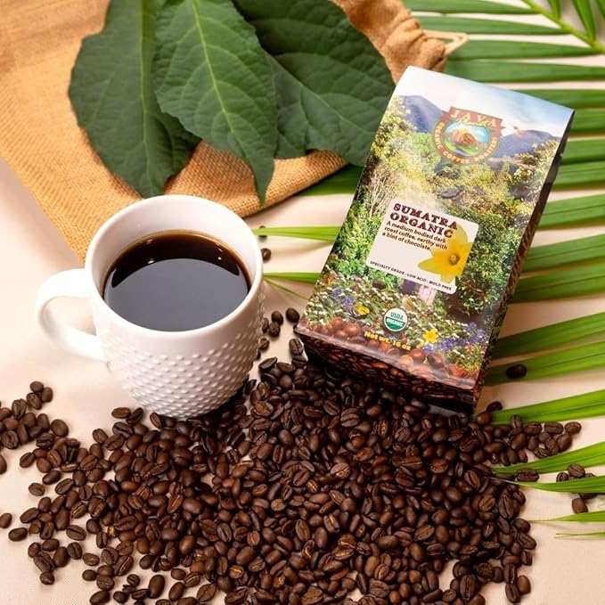 Low Acid Organic Coffee – Whole Bean, Mold-Free & Stomach Friendly by Java Planet, Sumatran Single Origin Coffee, Dark Roast, Smooth Full Flavored, 1LB Bag
