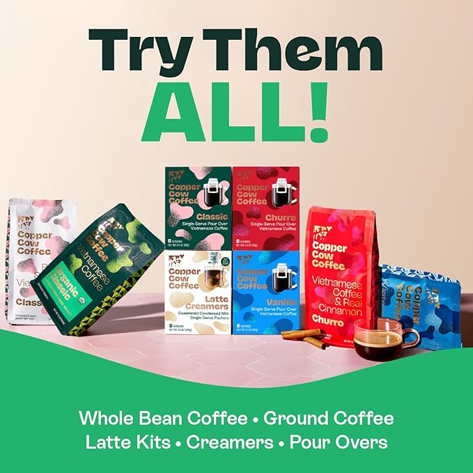 Copper Cow Premium Vietnamese Whole Bean Coffee, 12 OZ | Organic Classic | Dark Roast | Vietnamese Coffee