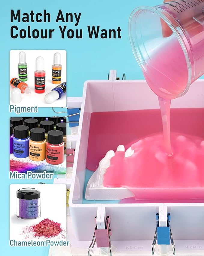 Nicpro 90oz Silicone Mold Making Kit, 15A Platinum Liquid Silicone Rubber, Flexible Silicone Molds Maker Mix Ratio 1:1 for Casting 3D Resins Candle Soap Molds DIY with 12 Mica Powder, Mixing Cups