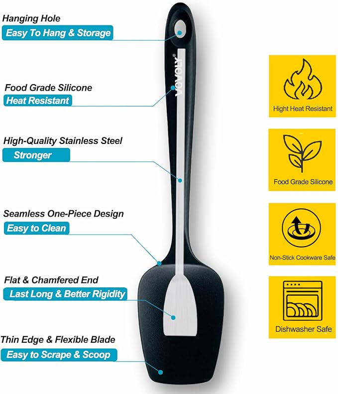 Silicone Spatula Set, Heat Resistant Rubber Spoon Spatula with Seamless One Piece Design, Non-Stick Spoonula, Flexible Scrapers Baking Mixing Tool,3 Pack, Multi-color