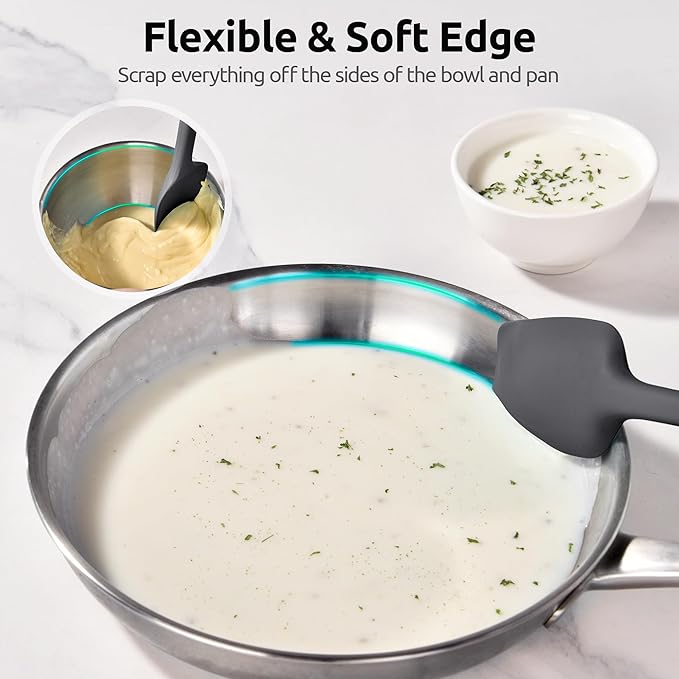 U-Taste Extra-Long 600ºF Heat Resistant Spatula Spoon: 14" Silicone Spoonula Cooking Utensils for Kitchen Use, Non-Stick Scoop Scraper with Soft Edge & Firm Core for Baking, Mixing, Serving (Black)