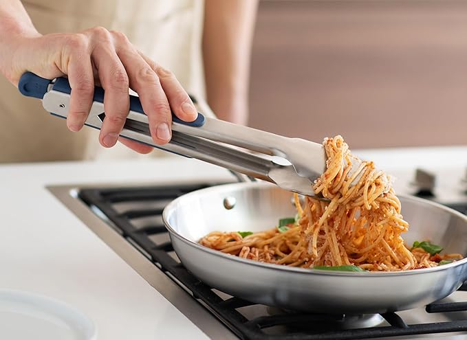 Misen Kitchen Tongs - Dishwasher Safe, Heavy Duty - Precision Stainless Steel Grilling Tool - Heat Resistant - Perfect for Serving and Air Frying - 13 Inch | Black