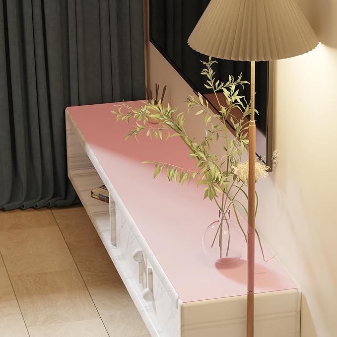 Leather Desk Mat,1.8mm Thick,15.75x63 Inch Desk Cover,Pink Desk Mat,Desk Protector Mat,Dresser Cover Top,Desktop Cover,Dresser Cover Top for Bedroom(Pink+Silvery,15.75x63)