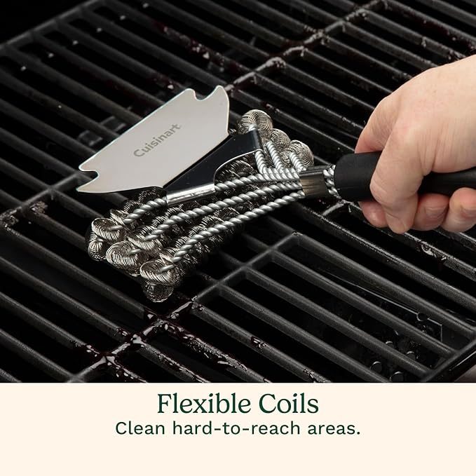Cuisinart Triple Coil Brush, 17” Stainless Steel Grill Brush with Wide Scraper for All Grates, Bristle Free Grilling Accessory for Worry Free Cleaning, Perfect for BBQs, Cookout & Tailgate Cleaning