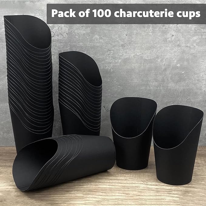 CAMKYDE 100 Pcs French Fries Holder, 14oz Disposable Paper French Fry Cups Black Charcuterie Cups for all Occasions (14oz, Black)