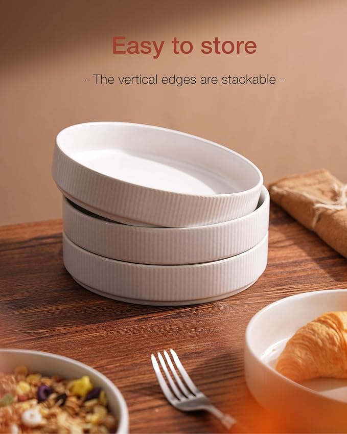 famiware Star 8.25" Pasta Bowls, Large Dinner Bowls Set of 6, Salad Bowl Plates, Shallow Bowls for Eating, Matte White (Full Glaze)