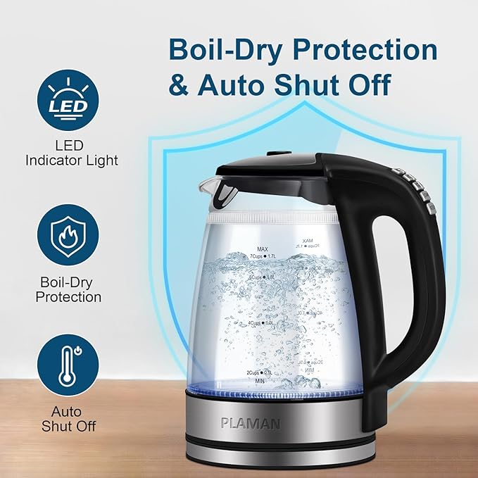 1500W Electric Kettle with Temperature Control - 6-Temp Presets for Tea/Coffee, Double Wall Cool-Touch, 4H Keep Warm, 1.7L Borosilicate Glass & BPA-Free, Fast Boil for Home/Office