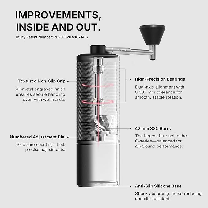 TIMEMORE C5 ESP Pro Manual Coffee Grinder with S2C-042-III Conical Burr, 0.015mm Precision Adjustment, All-Metal Portable Hand Coffee Mill for Espresso/French Press/Pour Over - Black