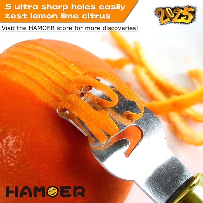 Lemon Zester Tool with Channel Knife Citrus Twist Making Tool Ergonomic Curved Handle Gold-Black